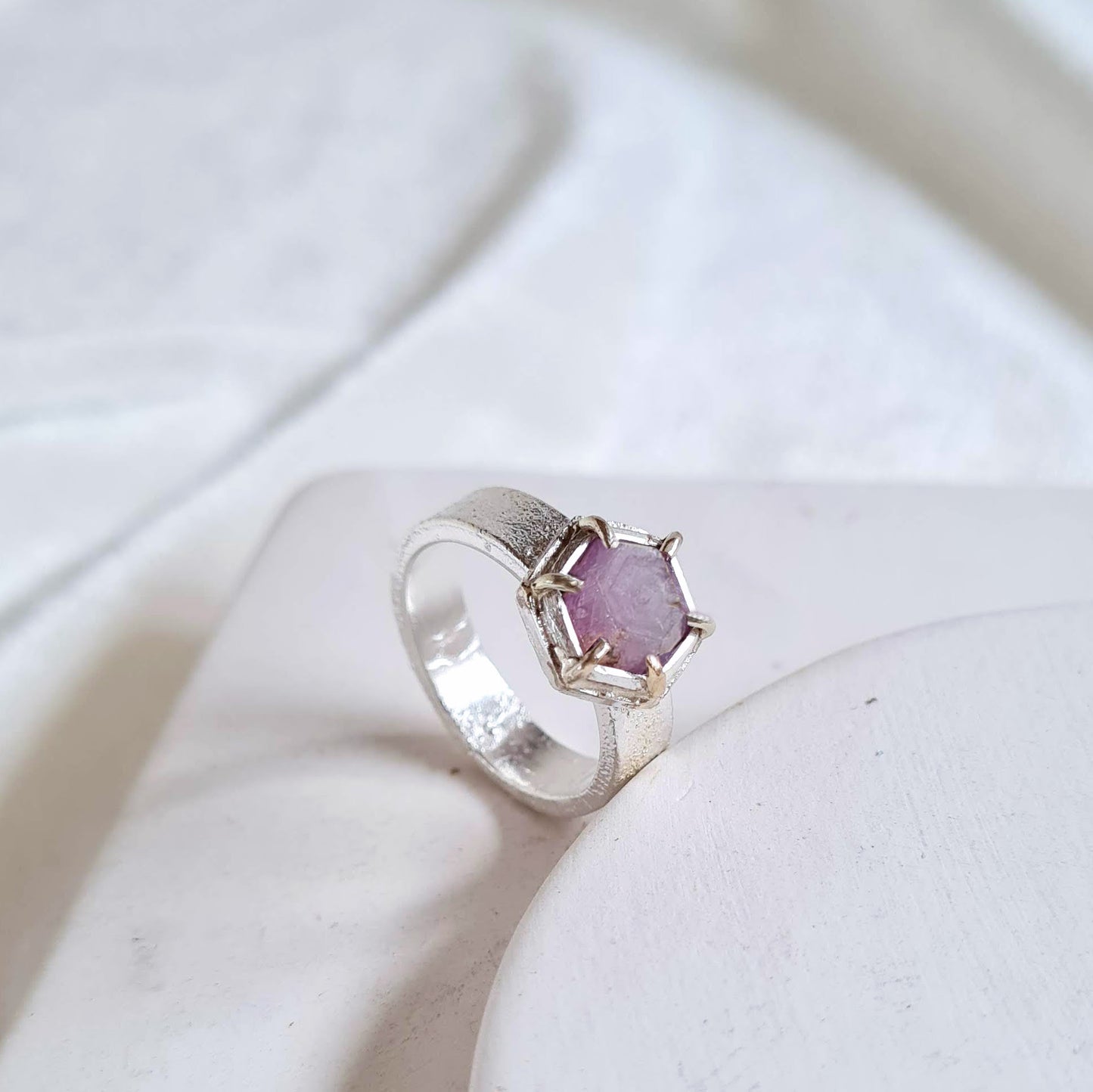 Future Artifacts Pink Sapphire Hex Ring
