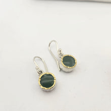 Load image into Gallery viewer, Small Round Drop Earrings - Pounamu with 22ct Gold Edge