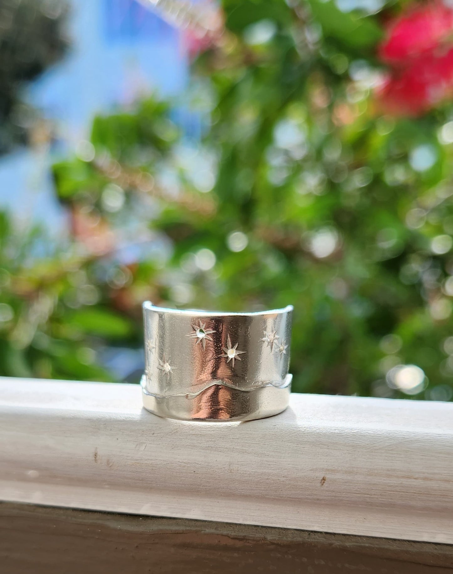 Matariki Maunga Ring in Bright Silver