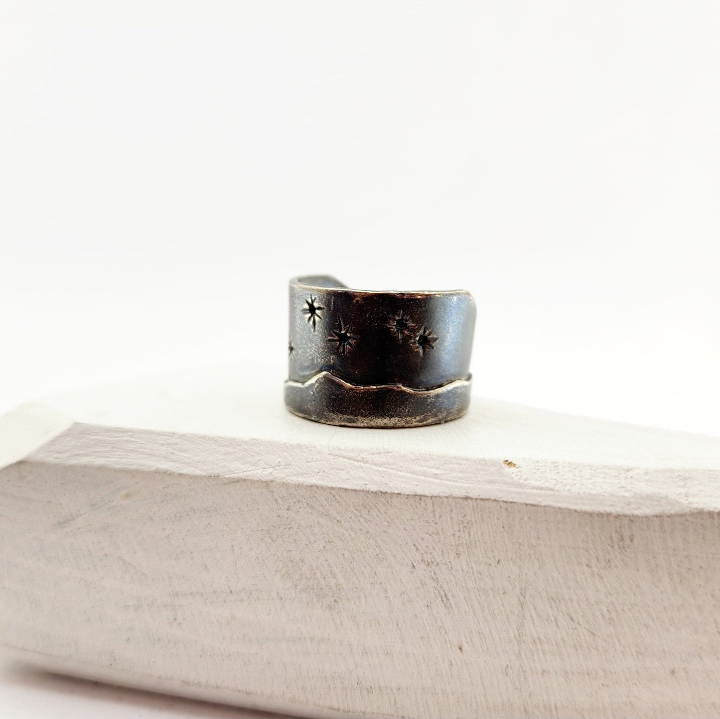 Matariki Maunga Ring in Oxidised Silver