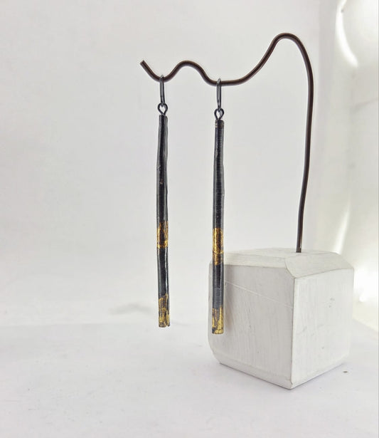 Wrapped Pendant Earrings in Oxidised Silver and 24ct gold leaf