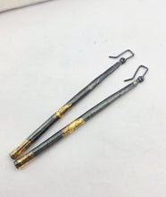 Load image into Gallery viewer, Wrapped Pendant Earrings in Oxidised Silver and 24ct gold leaf