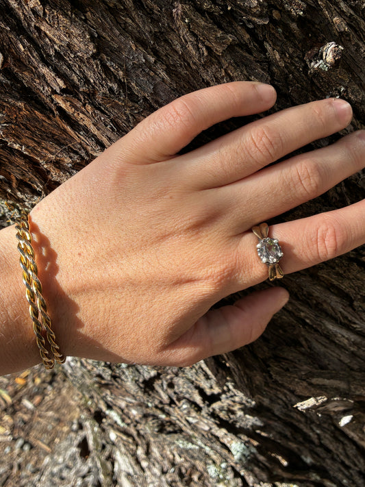 Bronze Leaf Ring with Smokey Quartz