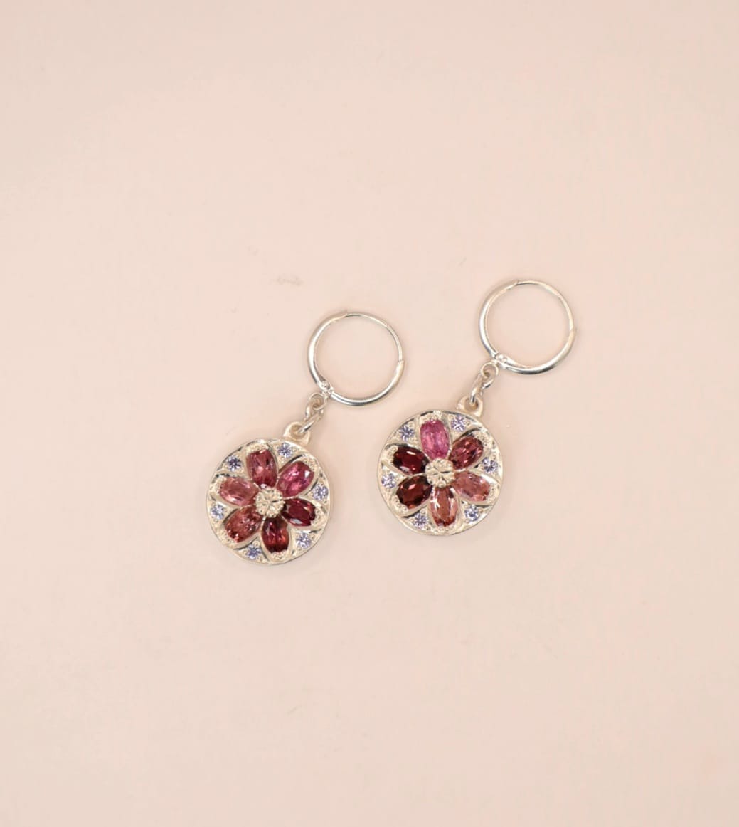 Winter Garden Earrings - Sterling silver, Tourmaline & Sapphires