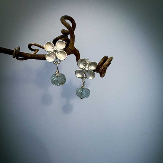 Hydrangea & Aquamarine Stud Earrings