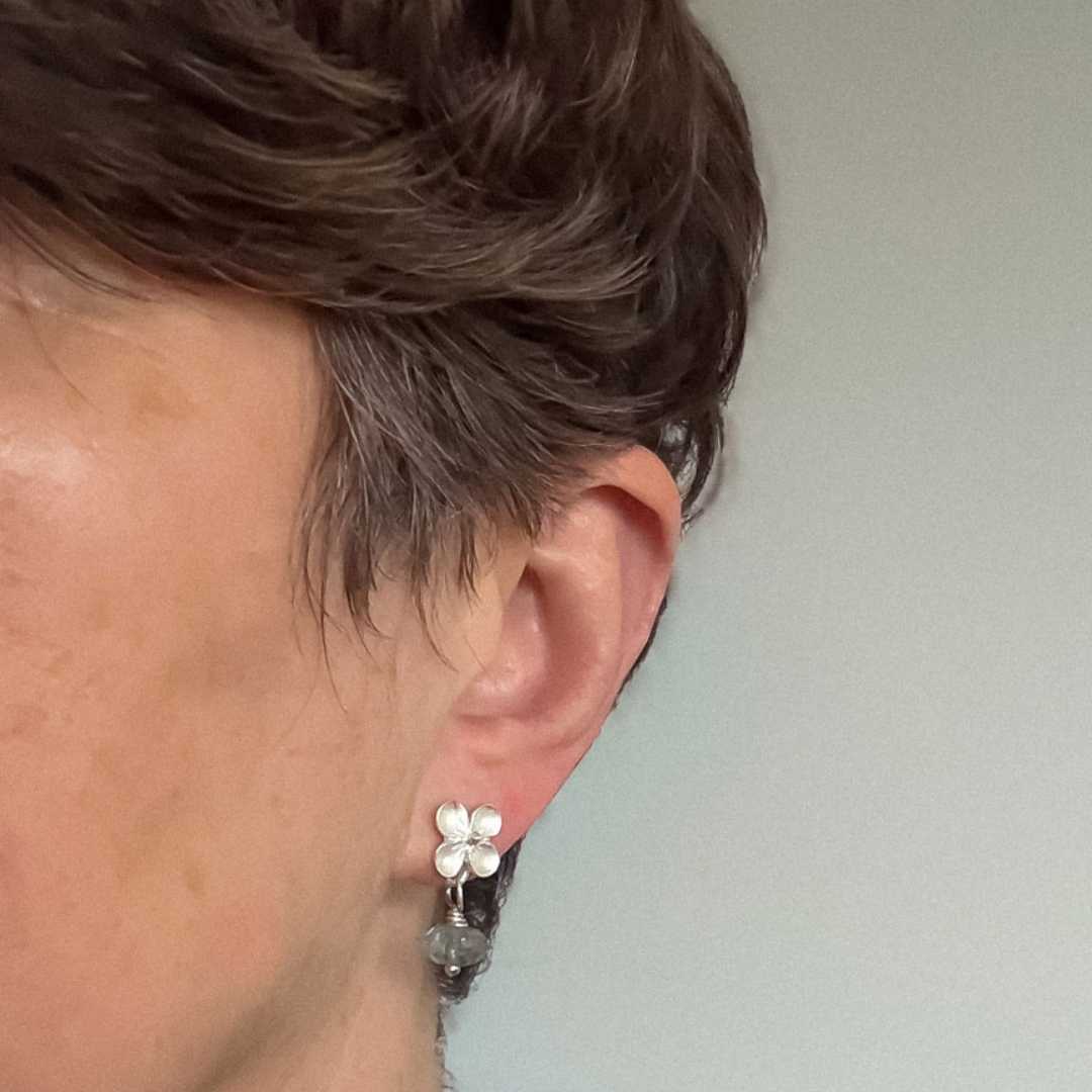 Hydrangea & Aquamarine Stud Earrings