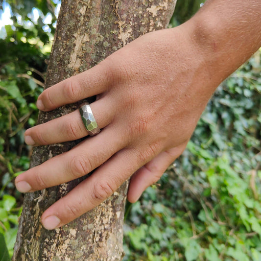 The oxidised silver angle ring is very popular as a mans' ring, and can be worn comfortably by any gender.