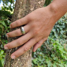 Load image into Gallery viewer, The oxidised silver angle ring is very popular as a mans' ring, and can be worn comfortably by any gender.