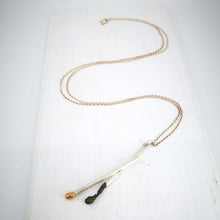 Load image into Gallery viewer, The Match Stick series pendant with burnt and live matches made from sterling silver and gold by David McLeod.
