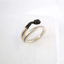 Load image into Gallery viewer, The Burnt Match Stick Ring is hand crafted by NZ jeweller David McLeod. A stunning solid sterling silver ring in a unique modern design available at Mason and Collins.