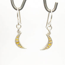 Load image into Gallery viewer, These delicate silver moons are set with beautiful citrines. Hand crafted NZ jewellery by Adele Stewart. Available now at Mason and Collins.