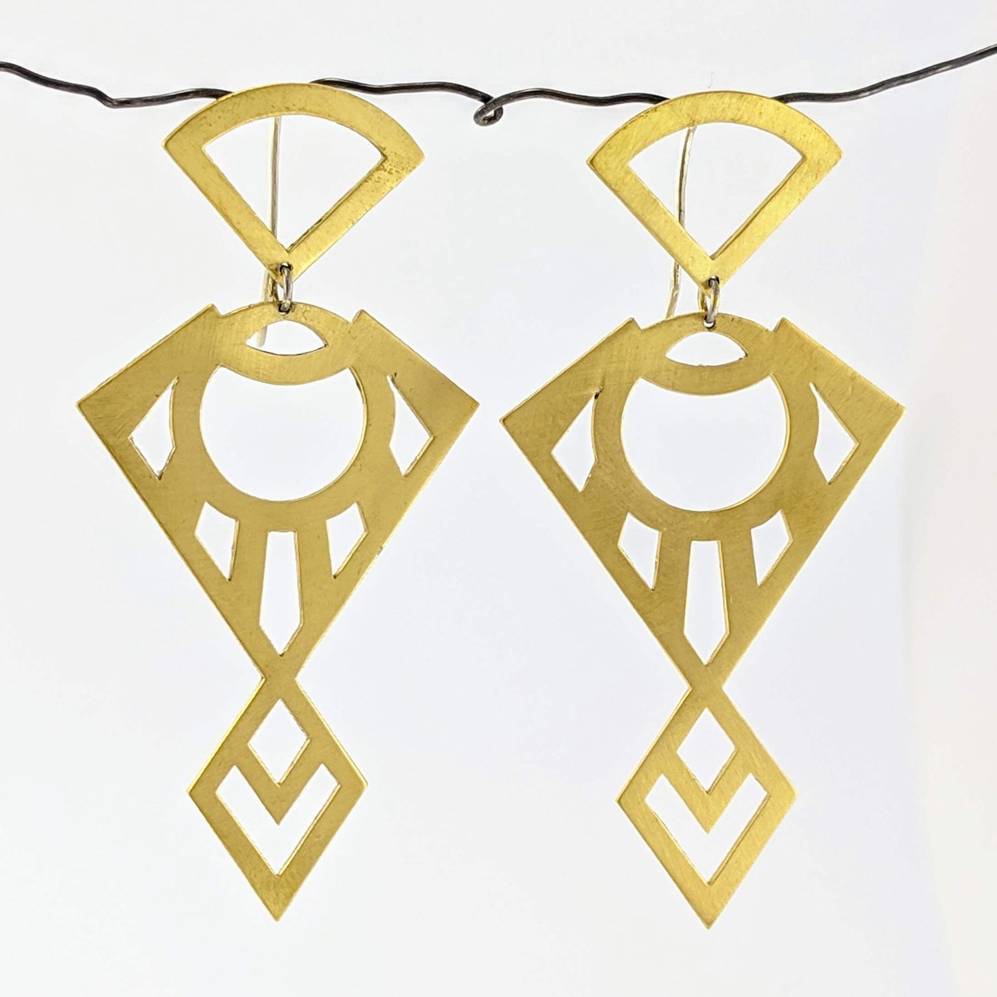 Goody Goody Seraphim earrings, handmade in solid brass by NZ jeweller Banshee the Valkyrie. These earrings have solid silver hooks.