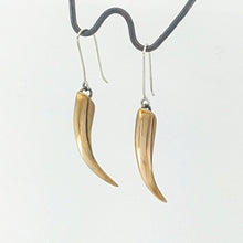 Load image into Gallery viewer, The huia beak earrings in solid bronze on sterling silver hooks. Unique NZ jewellery from The Wild.