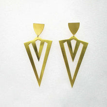 Load image into Gallery viewer, Ice Pick earrings in brushed brass. Hand crafted NZ jewellery from Banshee the Valkyrie at Mason & Collins.