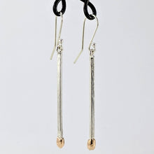 Load image into Gallery viewer, Live Matchstick earrings handcrafted in solid sterling silver with cleverly made 9ct rose gold heads by David Mcleod.