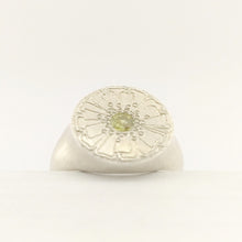 Load image into Gallery viewer, The Mount Cook Buttercup signet ring by Adele Stewart. NZ jewellery, handcrafted in sterling silver and set with a AAA grade yellow sapphire.