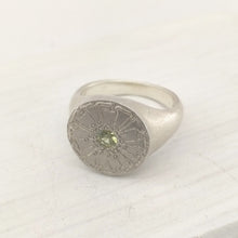 Load image into Gallery viewer, The Mount Cook Buttercup signet ring by Adele Stewart. NZ jewellery, handcrafted in sterling silver and set with a AAA grade yellow sapphire.