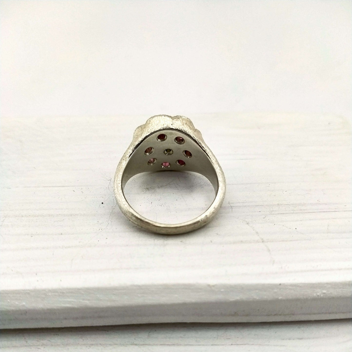 The silver and pink tourmaline Poppy Ring hand crafted in NZ by Adele Stewart.
