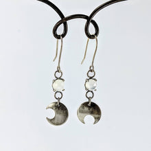 Load image into Gallery viewer, The silver and moonstone Celestial Phase earrings handmade in NZ by Buster Collins.