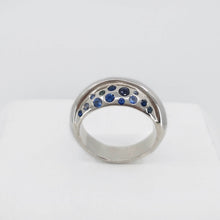 Load image into Gallery viewer, The Whenua Ring in solid sterling silver set with multi toned sapphires. Handcrafted NZ jewellery from Vaune Mason available at Mason & Collins.