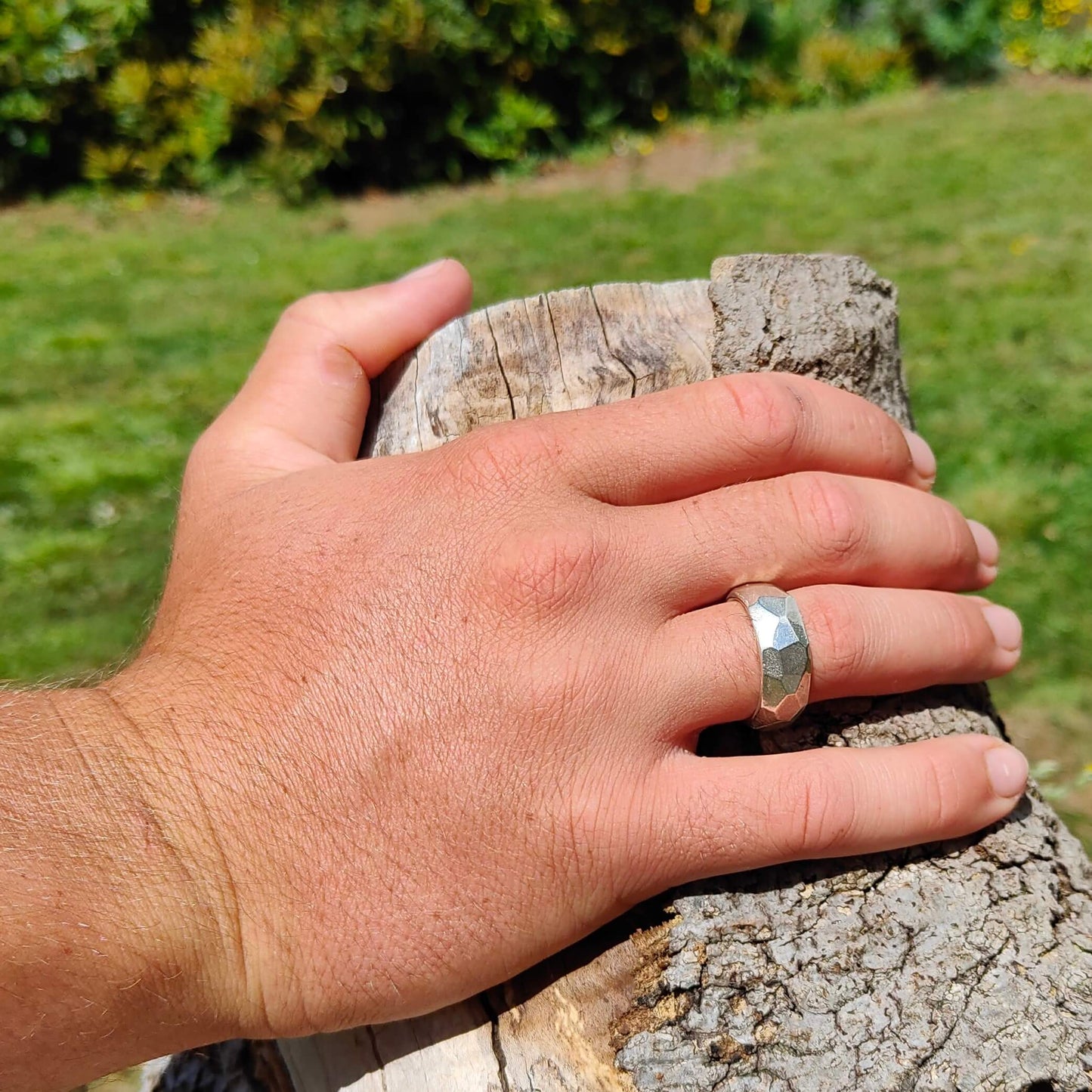 The solid silver angle ring is very popular as a mans' ring, and can be worn comfortably by any gender.