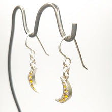 Load image into Gallery viewer, These delicate silver moons are set with beautiful citrines. Hand crafted NZ jewellery by Adele Stewart. Available now at Mason and Collins.