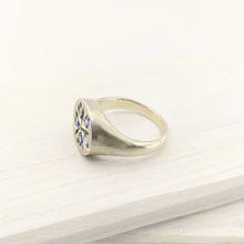 Load image into Gallery viewer, The beautiful Star Flower Borage ring is hand crafted by Adele Stewart in solid sterling silver and ceylon sapphires.