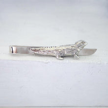 Load image into Gallery viewer, The Tuatara Tie Slide is hand crafted in sterling silver by The Wild Jewellery NZ.