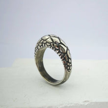 Load image into Gallery viewer, The Tuatara Ring is carved with a scale texture inspired by the skin of the endangered Tuatara. Hand crafted in NZ by The Wild Jewellery.
