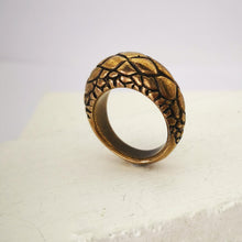 Load image into Gallery viewer, The Tuatara Ring is carved with a scale texture inspired by the skin of the endangered Tuatara. Hand crafted in NZ by The Wild Jewellery.