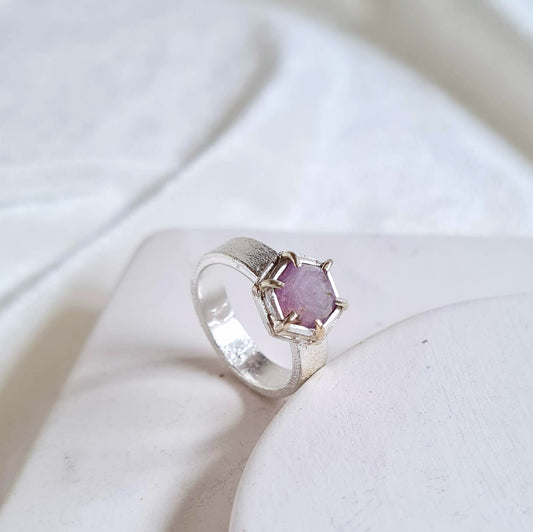 Future Artifacts Pink Sapphire Hex Ring