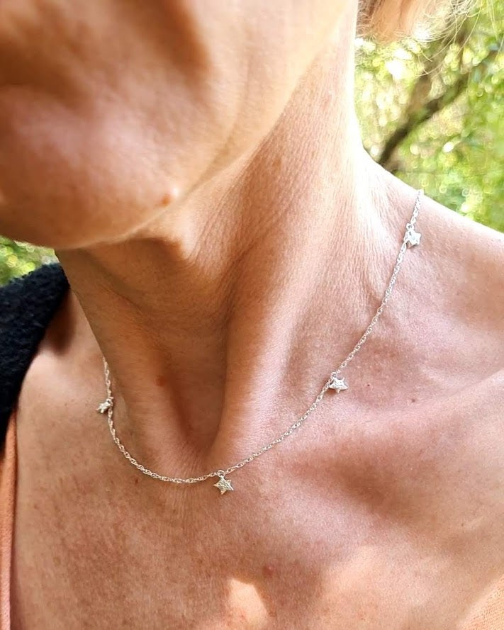 Dusted Multi Star Necklace - Sterling Silver