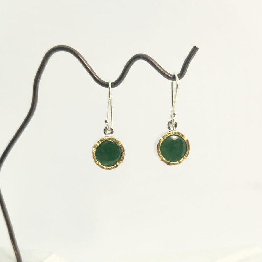 Round Drop Earrings - Pounamu with 22ct Gold Edge