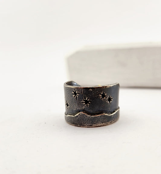 Matariki Maunga Ring in Oxidised Silver