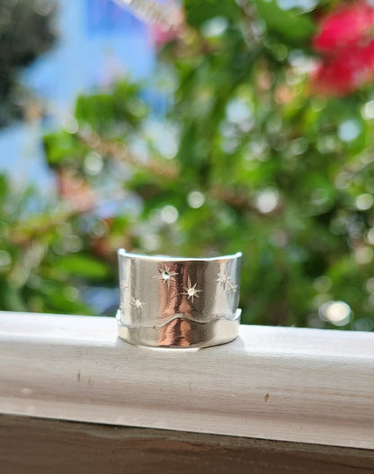 Matariki Maunga Ring in Bright Silver
