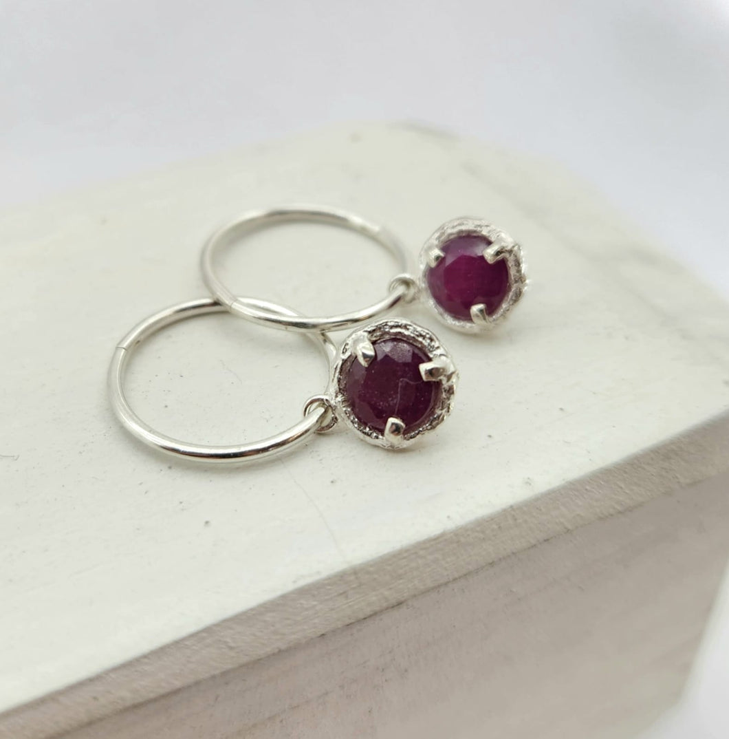 Large Briar Bud Drop Earrings - Sterling Silver & Ruby