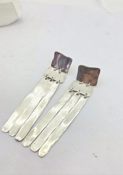 Abstract Geo Drop Sterling Silver Earrings