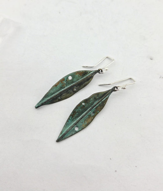 Pōhutakawa Leaf Pendant Earrings - Bronze