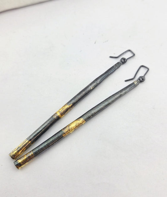 Wrapped Pendant Earrings in Oxidised Silver and 24ct gold leaf