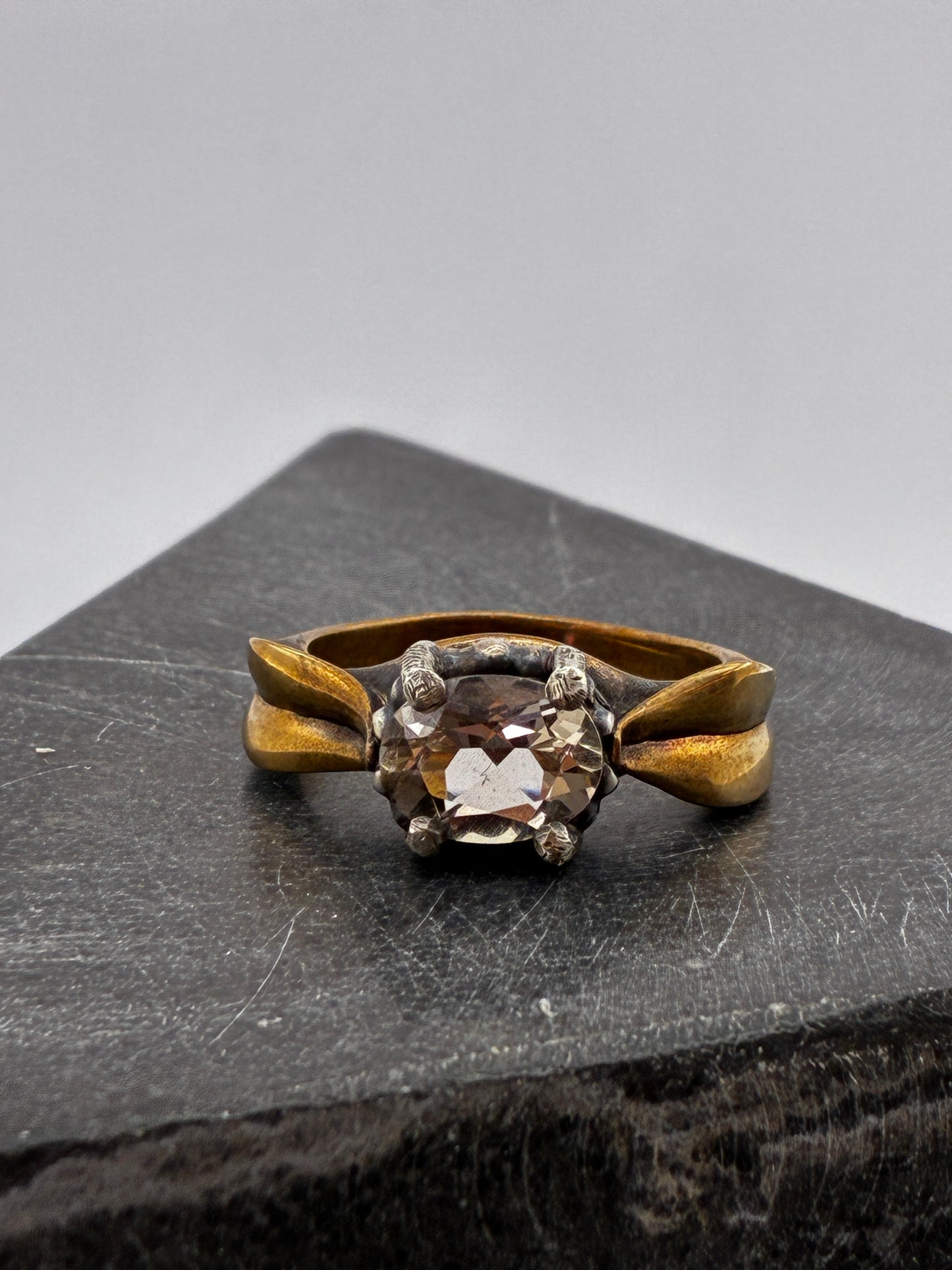 Bronze Leaf Ring with Smokey Quartz