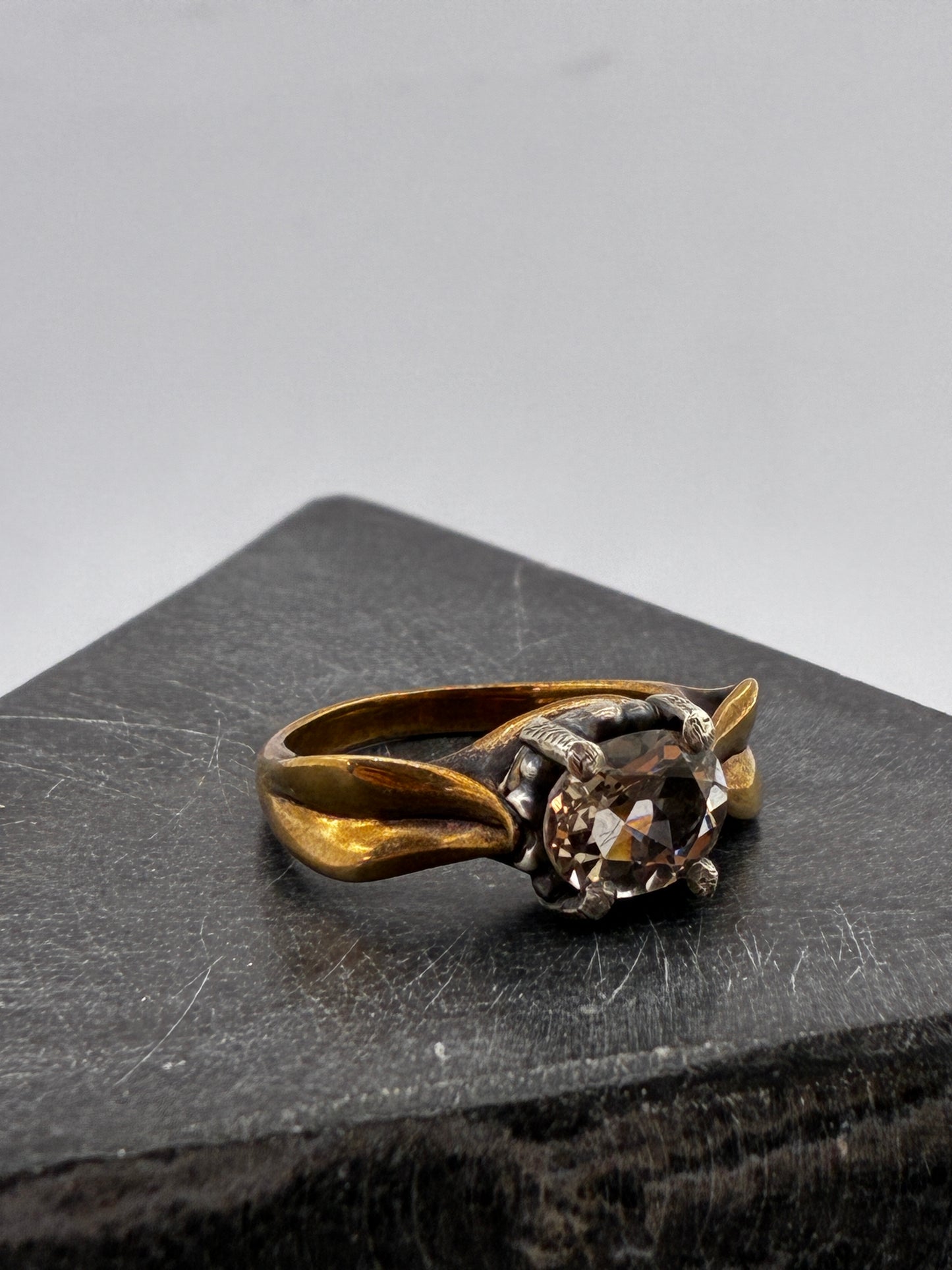 Bronze Leaf Ring with Smokey Quartz