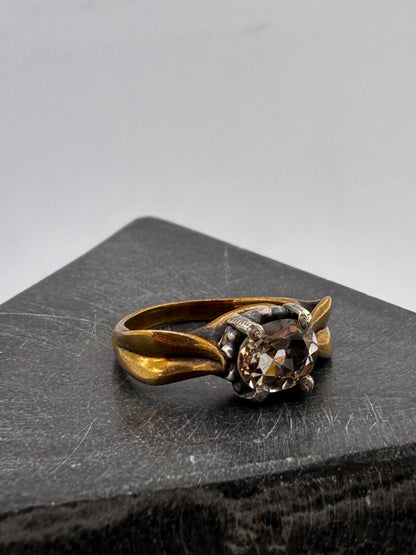 Bronze Leaf Ring with Smokey Quartz