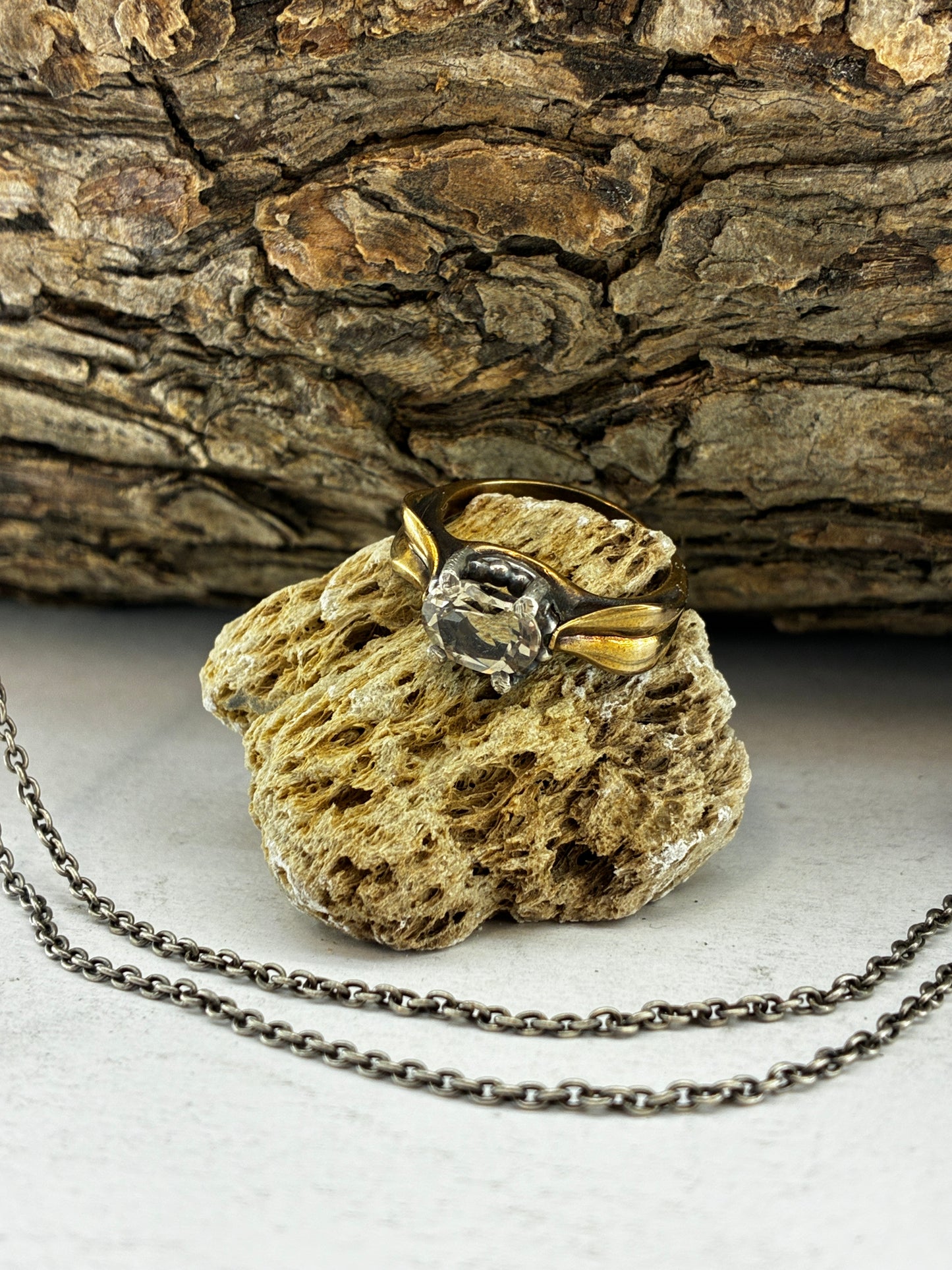 Bronze Leaf Ring with Smokey Quartz
