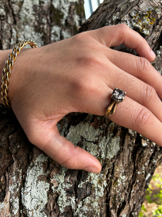 Bronze Leaf Ring with Smokey Quartz