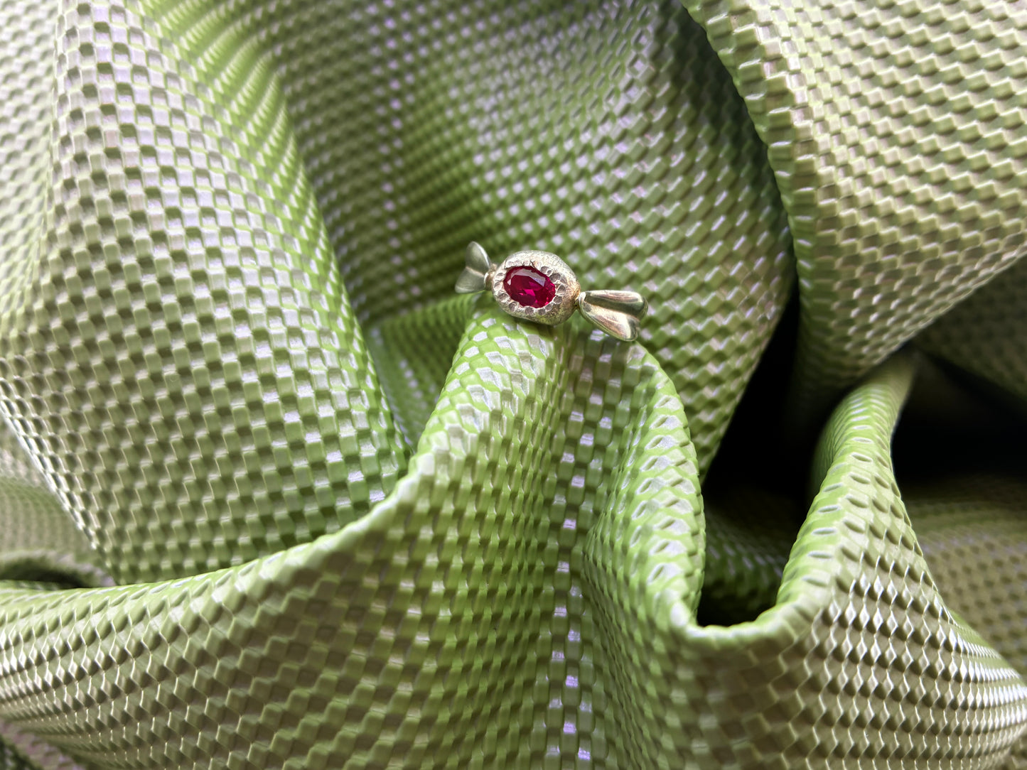 Silver Leaf Ring with Ruby