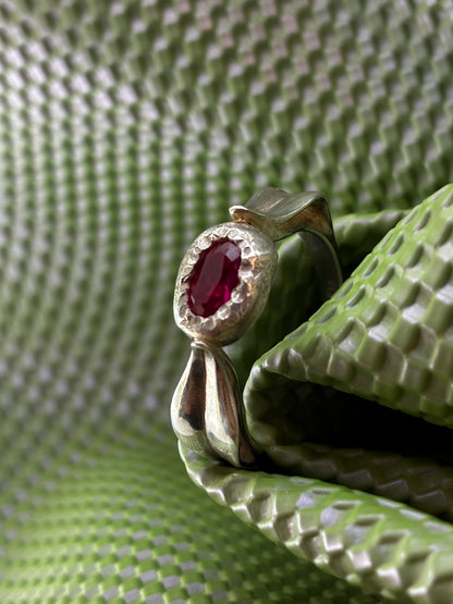 Silver Leaf Ring with Ruby