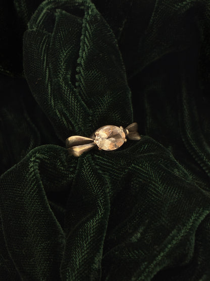 Silver Leaf Ring with White Topaz