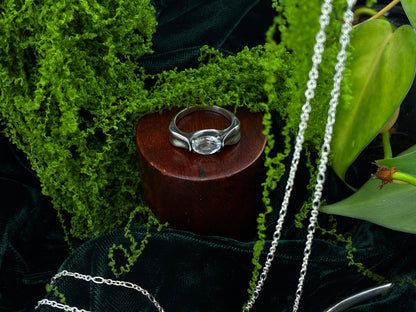Silver Leaf Ring with White Topaz