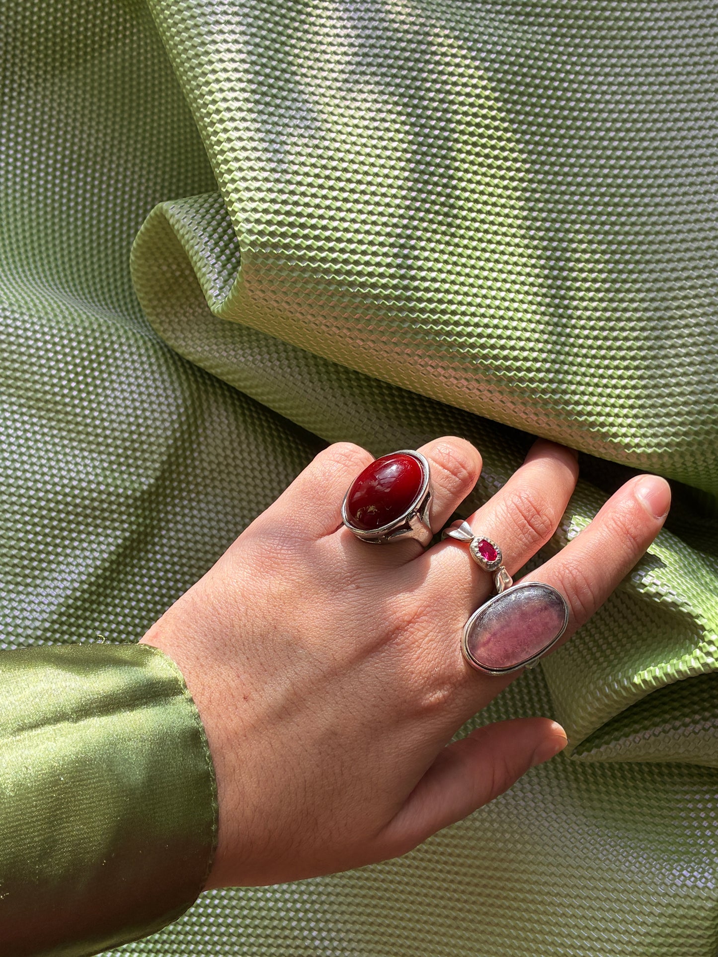 Silver Leaf Ring with Ruby
