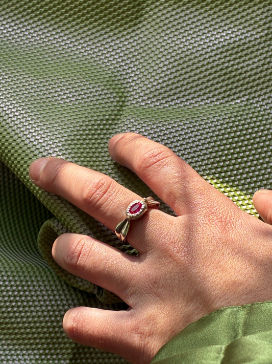 Silver Leaf Ring with Ruby
